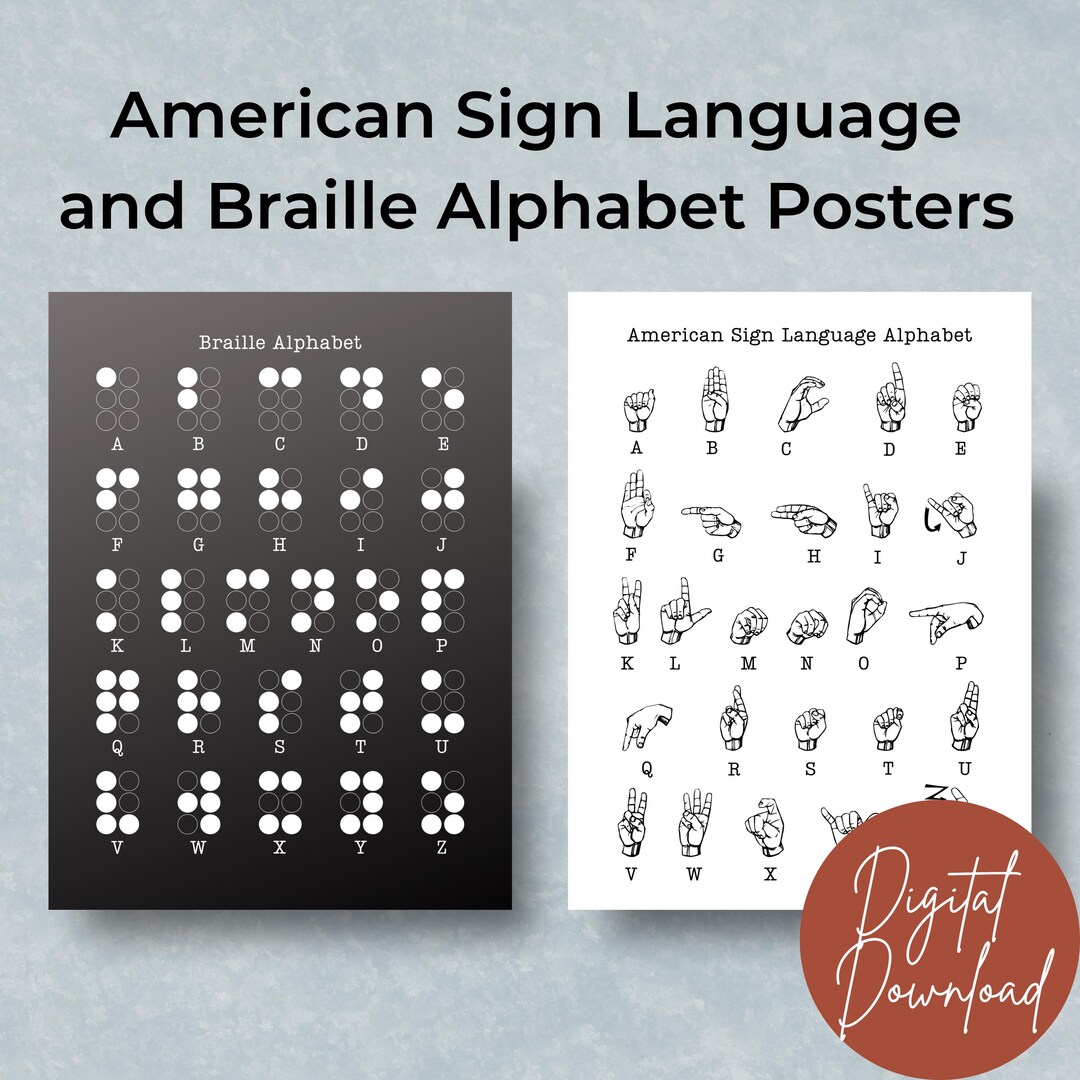 ASL Alphabet and Braille Alphabet Posters, Minimalist Black & White ...