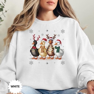 クリスマスダックスウェットシャツ、レディース用ダッククリスマススウェットシャツ、面白い動物のクリスマスセーター、農場愛好家へのギフト、クリスマスライトパーカー