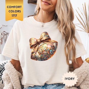 Comfort Colors® Disco Coquette Football Shirt, Football Mom Gift, Game Day T-shirt, Football Season Tee, Football Lover Gift, Not Glitter
