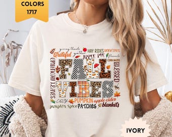 Maglietta Comfort Colors® Fall Vibes, maglietta a tema zucca, maglietta da donna per il Ringraziamento, abbigliamento comodo, outfit autunnale per ragazze.