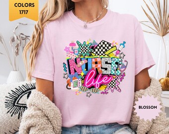 Comfort Colors® Retro Nurse Shirt, Nurse Life T-shirt, Checkered Nurse Shirt, Nurse Graduation Gift, School Nurse Tee, Nursing Apparel