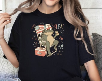 Funny 4th of July Shirt, USA Graphic Tee, Frog Shirt, Fourth of July Shirt, Independence Shirt, Gift For American, Patriotic Tshirt