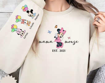 Custom Mama Mouse Sweatshirt, Disney Mama Est 2025 Sweater with Kids Names, Personalized New Mom Hoodie, Mothers Day Gift, Minnie Mama Shirt