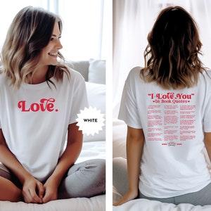 Kocham Cię w Cytaty z Książki Koszulka, Miłośnik Książek T-shirt, Prezent dla Czytelnika, Różne Sposoby Powiedzenia, Że Cię Kocham, Estetyczna Koszulka Kocham Cię, Prezent Walentynkowy
