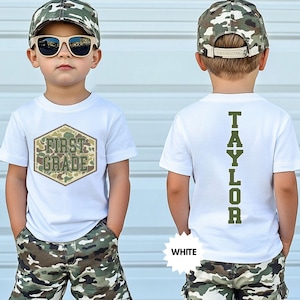 Custom Back to School Boys Shirt, First Grade Kids Shirt, First Day Of School Camouflage Toddler, Camo School Boy Tee, Second Grade Tee