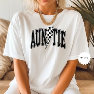 Checkered Auntie Lightning Bolt Shirt, 90s Retro Auntie Shirt, Mother’s Day Gift, Aunt Tshirt, Aunt Sweatshirt, New Aunt Shirt, Aunt Gifts