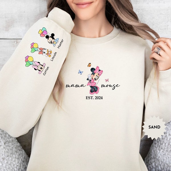 Custom Mama Mouse Sweatshirt, Disney Mama Est 2024 Sweater with Kids Names, Personalized New Mom Hoodie, Mothers Day Gift, Minnie Mama Shirt