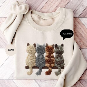 フェイクヤーンの猫柄スウェットシャツ、猫好きママ向けセーター、猫好きパーカー、刺繍ではありません
