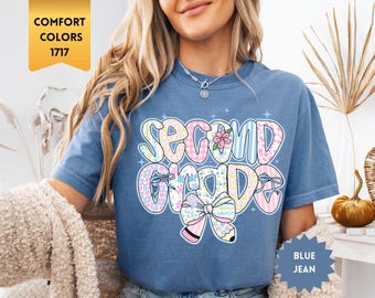 Comfort Colors® Lehrer-Shirt für die zweite Klasse, Coquette Bow Lehrer-Shirt für die zweite Klasse, T-Shirt für Grundschullehrer, Lehrer-Shirts für die zweite Klasse
