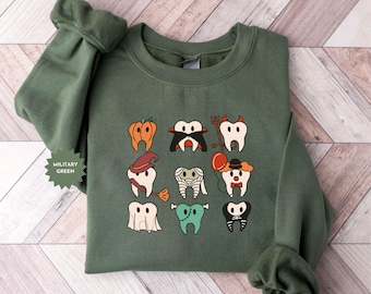 Spooky Halloween Dentist Sweatshirt, Dental Halloween Shirts, Matching Halloween Dental Shirts, Dental Hygiene Sweater, Dental Office Tshirt