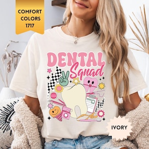Camiseta de colores cómodos para el equipo dental, camiseta de higienista dental, camiseta de asistente dental, regalo para asistente de dentista, camiseta de cuello redondo a juego para consultorio dental