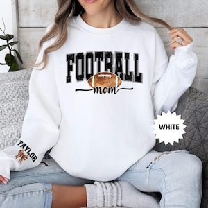 Custom Football Mom Sweatshirt With Kids Name On Sleeve, Football Season Mama Sweatshirt, Gift For Football Mom, Cheer Mom, Football Lover