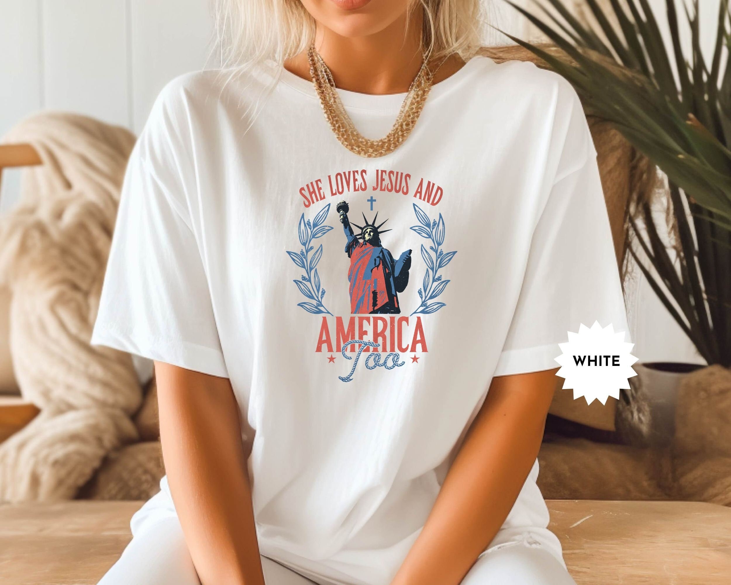 She Loves Jesus And America Too Shirt, 4th of July Tshirt, Independence Day Tee, Christian 4th of July Tee, Jesus Lover America Shirt