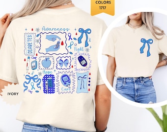Comfort Colors Diabetes Awareness Shirt Blue Ribbon Tee Support T-shirt Fight Hope Cure Type 1 Diabetes Gift