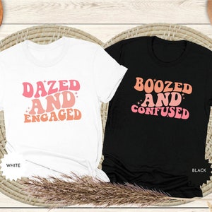 Hippie Bachelorette Tshirt, Dazed and Engaged Bridal Party Shirts, Boozed and Confused Retro Graphic Tee for Bachelorette Party