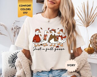 Camiseta de ganso de otoño Comfort Colors®, divertida y acogedora, camiseta de ganso de otoño, bonita camiseta de otoño, camiseta de temporada de otoño, camiseta con vibraciones otoñales