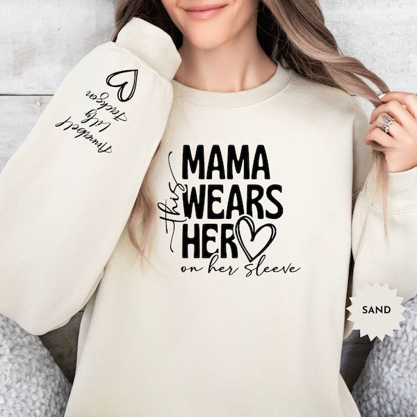 Personalized This Mama Wears Her Heart on Her Sleeve Sweatshirt, Mother's Day Gift