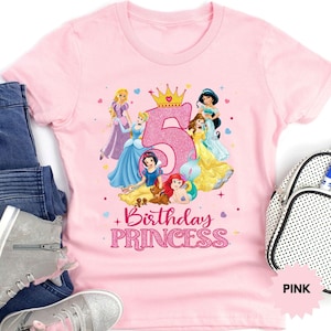 Chemise d&#39;anniversaire princesse Disney, t-shirt anniversaire princesse, chemise d&#39;anniversaire Disney, cadeau d&#39;anniversaire, t-shirt assorti anniversaire personnalisé, t-shirt anniversaire fille