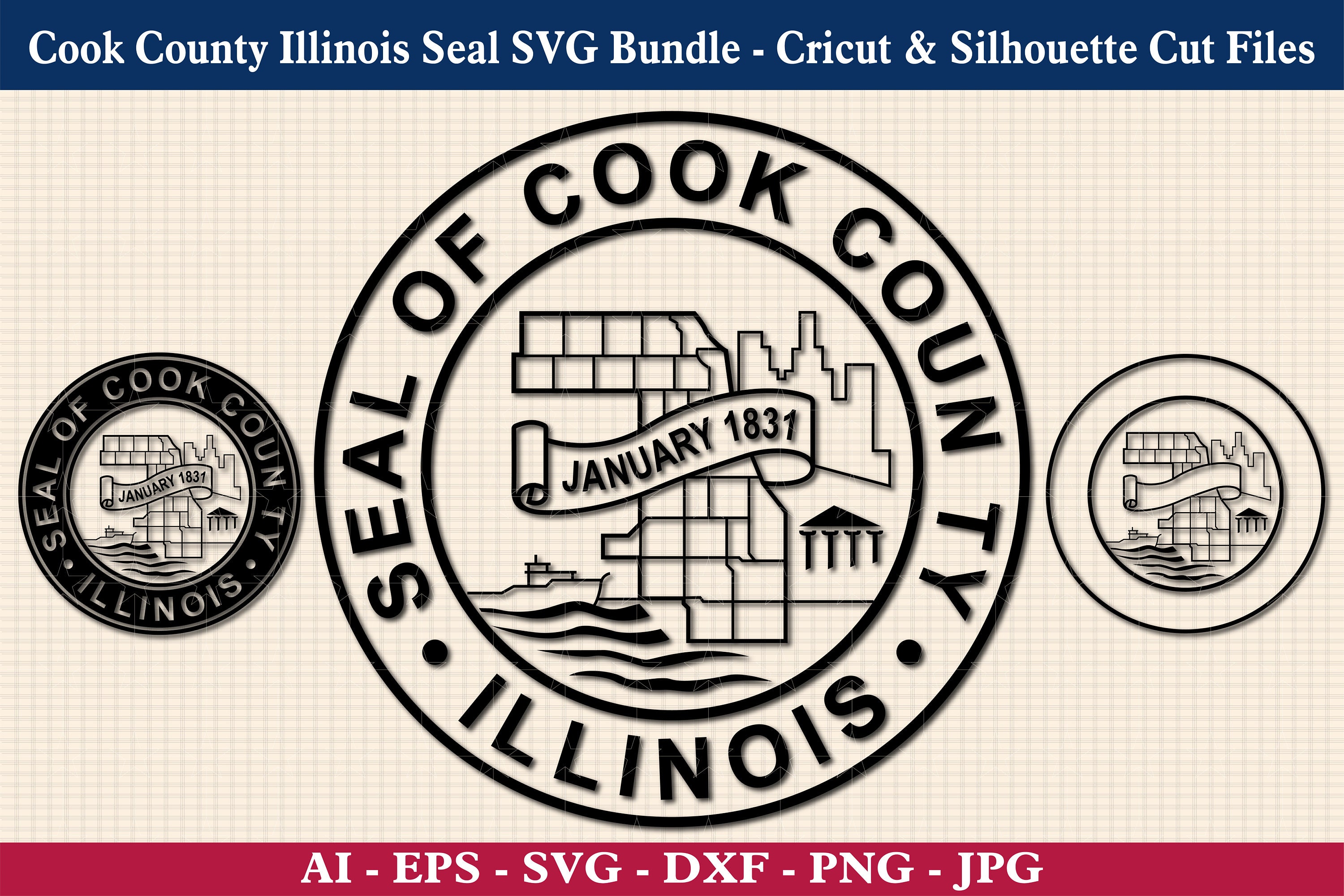 Cook County Illinois Seal SVG Bundle, Seal of Cook County Svg, Cook IL