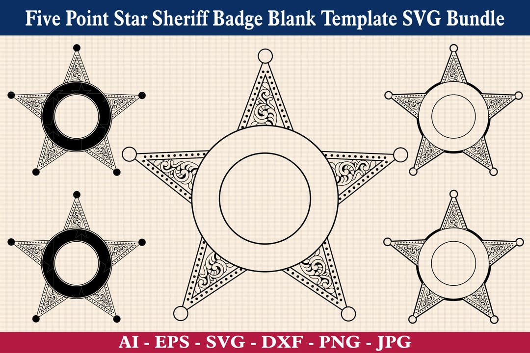 Sheriff Badge Template SVG Bundle, Five Point Star Vector (digital ...