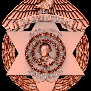 Washington State Patrol Badge 3D, Washington Badge stl file, WA Highway Patrol Trooper stl, 3D STL Model for CNC Wood Router and Engraving