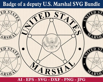 Distintivo di un vice maresciallo degli Stati Uniti SVG Bundle, distintivo maresciallo degli Stati Uniti in formato SVG, servizio marescialli degli Stati Uniti in formato SVG, Cricut e Silhouette Cut File