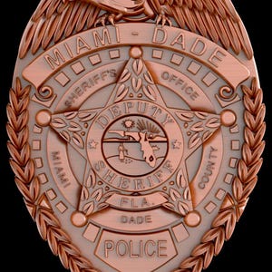 Badge of the Miami Dade Police Department 3D, Insignia of an MDPD supervising officer stl, 3D STL Model for CNC Wood Router and Engraving