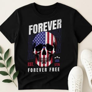 Patriotic Skull T-Shirt Design PNG, USA American Flag Skull Art, 1776 Freedom Shirt Sublimation, 4th of July Digital Download File