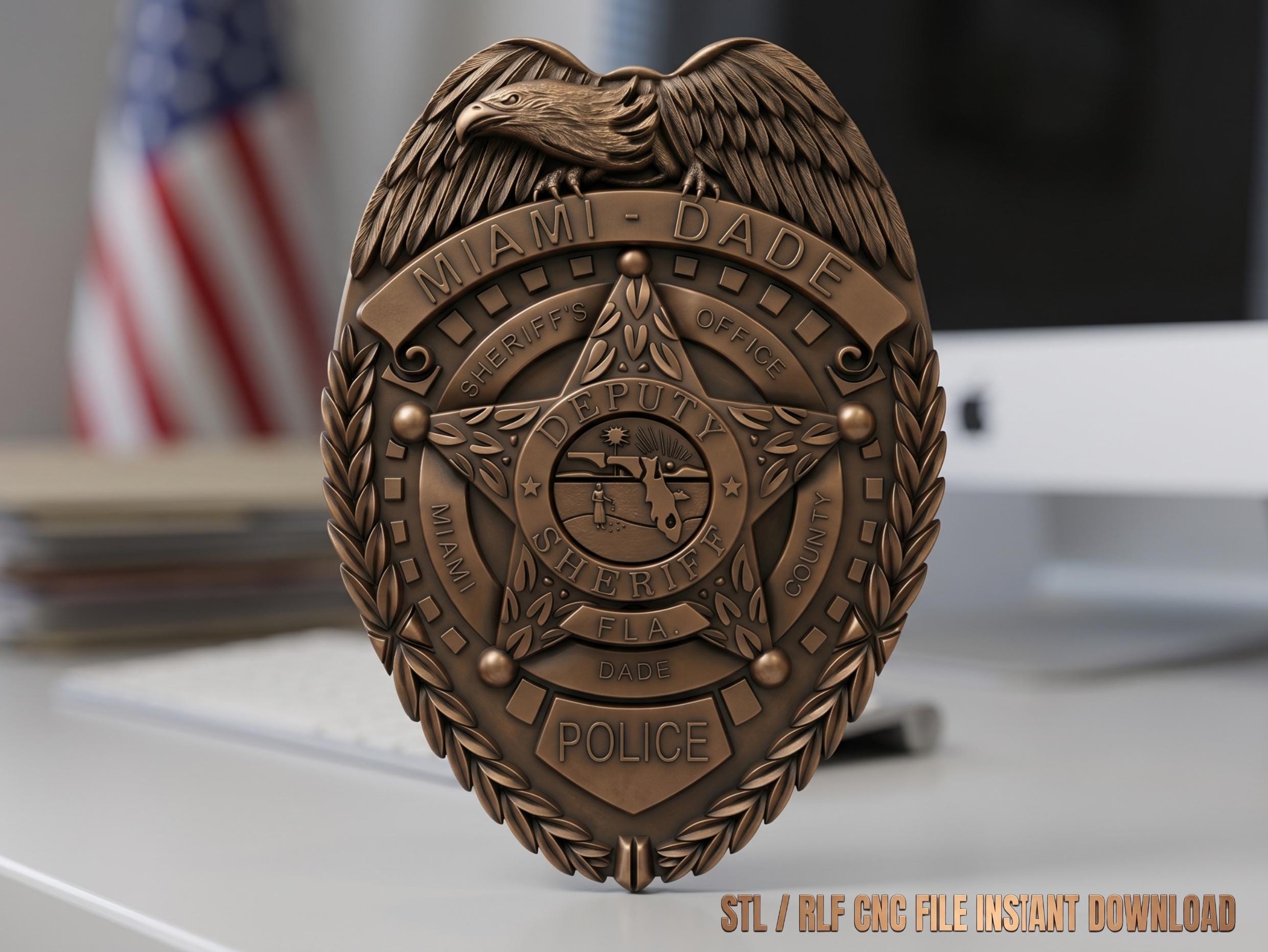マイアミ・デイド警察バッジ3Dモデル、監督官記章（STLファイル