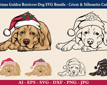 Christmas Golden Retriever Dog SVG Bundle, Christmas Animal, Merry Christmas dog, Golden Retriever Clipart, Cricut & Silhouette Cut Files