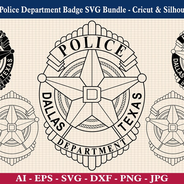 Dallas Texas Police Department Badge SVG Bundle, Dallas Police Officer Vector, Police Badge Clipart svg, Cricut & Silhouette Cut Files