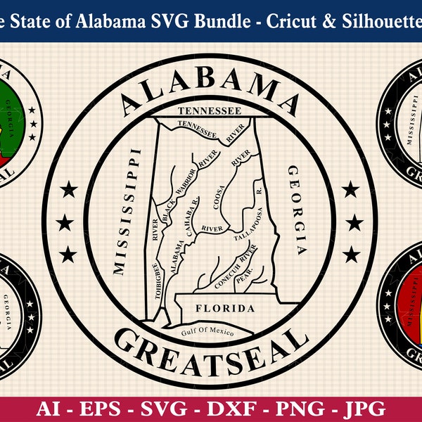 Seal of the State of Alabama SVG Bundle, Alabama Great Seal, Alabama State Seal, United States Seal svg, Cricut & Silhouette Cut Files