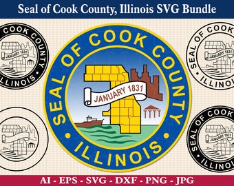 Seal of Cook County, Illinois SVG Bundle, Seal of Cook County svg, Cook IL County Emblem Logo, Cook County, Cricut & Silhouette Cut Files