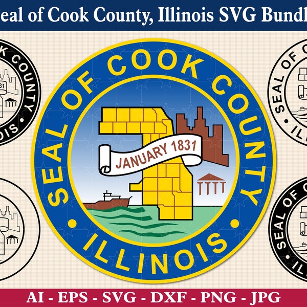 Seal of Cook County, Illinois SVG Bundle, Seal of Cook County svg, Cook IL County Emblem Logo, Cook County, Cricut & Silhouette Cut Files