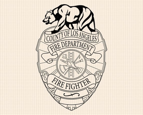 LA Fire Department エンジニア バッジ Los Angeles Fire Department Badge SVG, Firefighter Insignia Vector