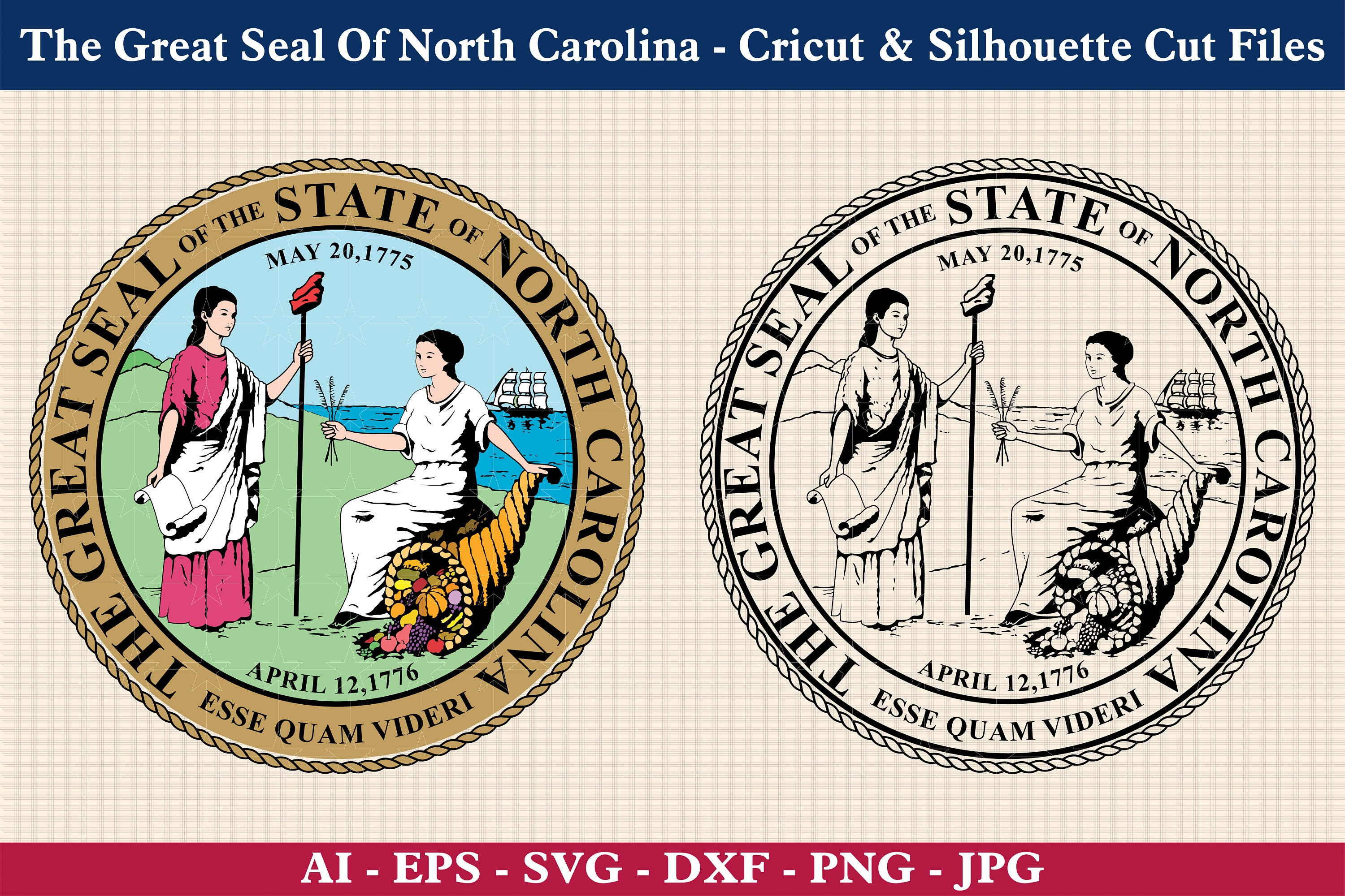 The Great Seal of the State of North Carolina SVG Bundle, North Carolina State Seal, Seal of ...