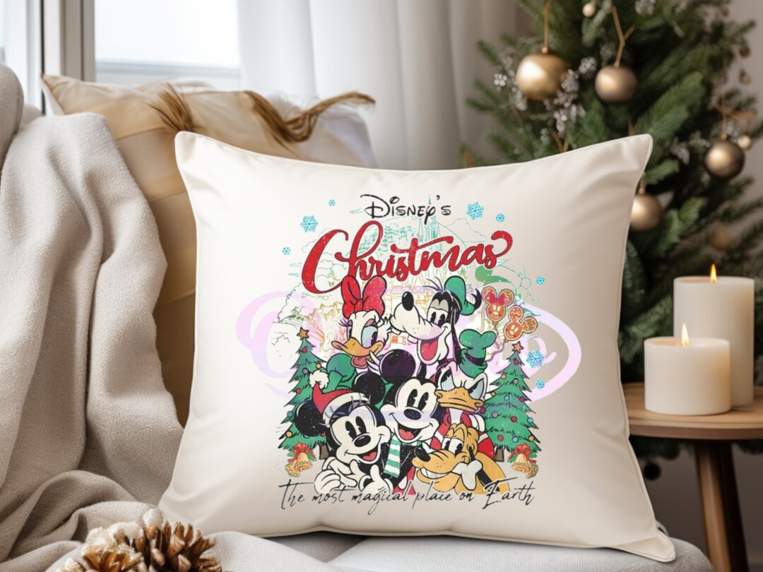 Vintage Disney Christmas Throw Pillow Nostalgic Holiday Etsy