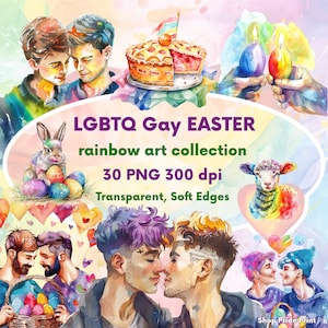 30 PNG Rainbow Easter Couple Clipart, Orgullo Gay Imprimible, Elaboración de Papel, Tarjeta, Álbum de Recortes, Sublimación, Descarga Digital, Uso Comercial