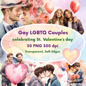 30 PNG Saint-Valentin Couple Gay Clipart, Gay Pride imprimable, création de papier, carte, scrapbooking, sublimation, téléchargement numérique, usage commercial