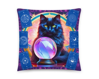 Basic Pillow - Cat with tarots and crystal ball