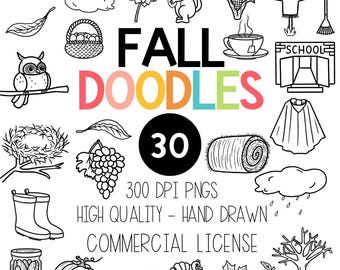 Fall Doodle Clipart - Black and White Outline and Line Art Clipart - Seasonal Clipart - Commercial License Included