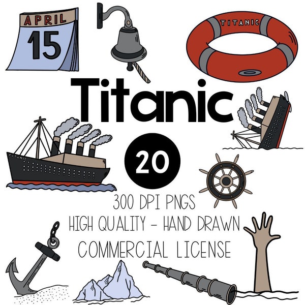 Titanic Clipart, Original Images, Color and Black & White | Commercial License, Coloring Activity