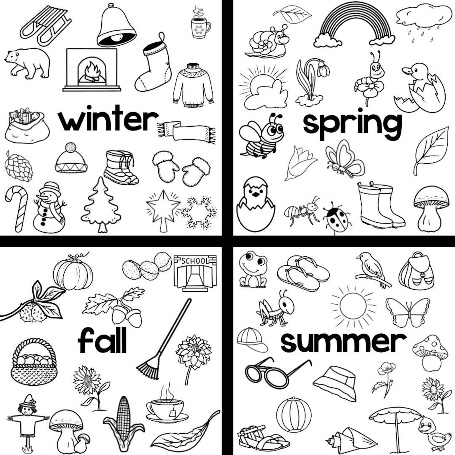 Seasonal Doodle Clipart - Black and White Outline and Line Art Clipart ...