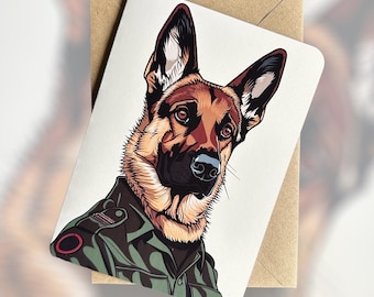 Army Alsatian Dog Birthday Card Alsatian Portrait Birthday Card Dog Lover Birthday Card Gift for Dog Handler Gift for Veteran Alsatian