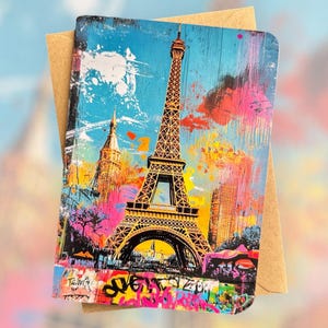 Cartão de aniversário da Torre Eiffel, cartão de aniversário de Paris, ideias de presentes para amantes de viagens, presente para amigos, presente para mochileiros, arte impressa na cidade, decoração de parede