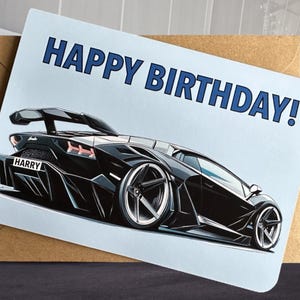 Gepersonaliseerde Supercar-verjaardagskaart Gepersonaliseerde verjaardagskaart Cadeau voor autoliefhebber Cadeau voor vriend Car Mad verjaardagskaart Petrol Head