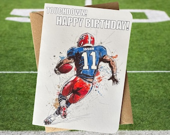 Carte d'anniversaire personnalisée de football américain, cadeau de carte d'anniversaire de football personnalisée pour joueur de football américain, carte de passionné de sport