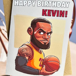 Carte d'anniversaire personnalisée de basket-ball Carte d'anniversaire Lebron James Cadeau pour fan de basket-ball Cadeau pour joueur de basket-ball Cadeau pour fan de sport