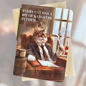 Carte d'anniversaire drôle de chat Carte d'anniversaire de gangster de chat Idées cadeaux pour les amoureux des chats Cadeau pour un ami Cadeau pour chat Carte d'anniversaire pour maman pour le travail