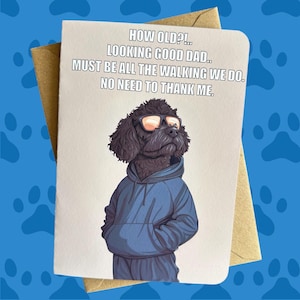 Carte d'anniversaire personnalisée Labradoodle drôle, carte d'anniversaire pour chien, cadeau pour papa, cadeau pour amoureux des chiens, cadeau pour promeneur de chien, carte personnalisée